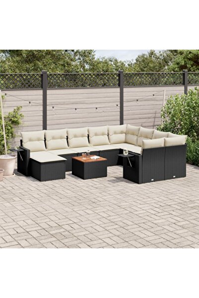 vidaxl Set canapele de gradina cu perne, 11 piese, negru, poliratan