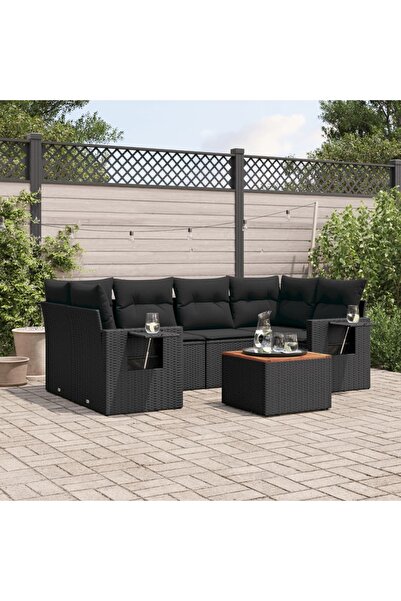 vidaxl Set canapele de gradina cu perne, 7 piese, negru, poliratan