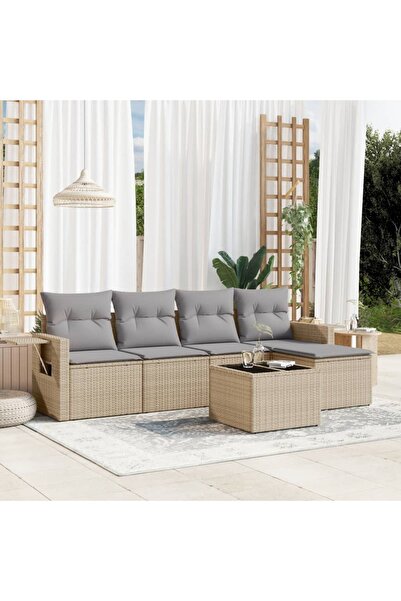 vidaxl Set canapele de gradina cu perne, 6 piese, bej, poliratan