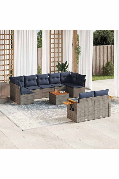 vidaxl Set canapele de gradina cu perne, 10 piese, gri, poliratan