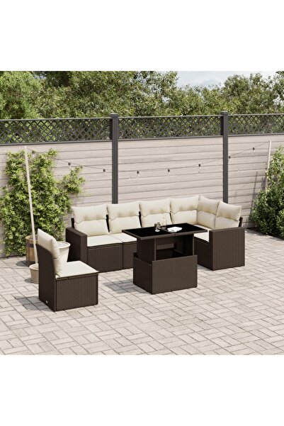 vidaxl Set canapele de gradina cu perne, 7 piese, maro, poliratan