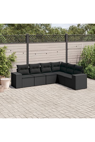 vidaxl Set mobilier de gradina cu perne, 6 piese, negru, poliratan