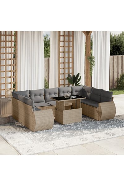 vidaxl Set canapele de gradina cu perne, 10 piese, bej, poliratan