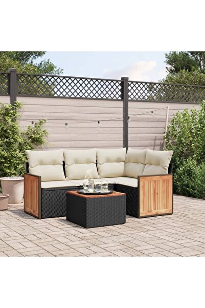 vidaxl Set mobilier de gradina cu perne, 5 piese, negru, poliratan