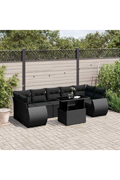 vidaxl Set mobilier de gradina cu perne, 8 piese, negru, poliratan