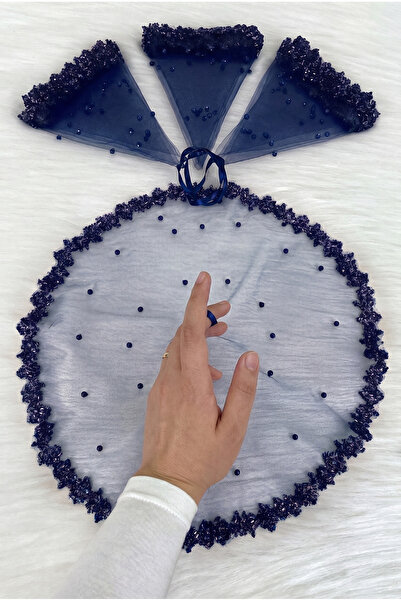 ZEYMERADE Navy Blue Bride Groom Handkerchief, Crystal Glass Beads and Pearl E...