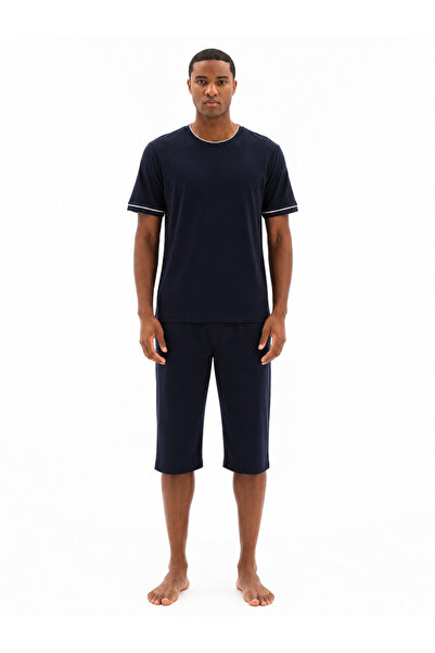 YUYİ Kly Modal Cotton Crewneck Short Sleeve Men's Capri Pajama Set