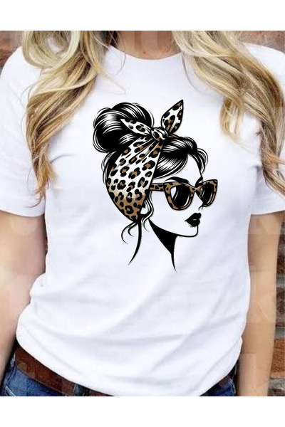 Krays Leopard Patterned Women's Figure Printed T-Shirt Cotton White T-Shirt S...