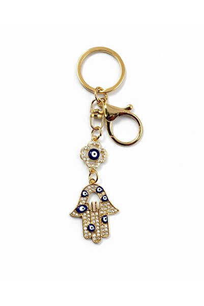 MD Moda Accessories Stone-Studded Fatma Ana Hand Evil Eye Beaded Gold Color K...