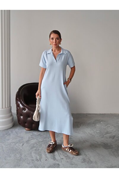 YAREN CO. Modal Fabric Polo Collar Long Dress