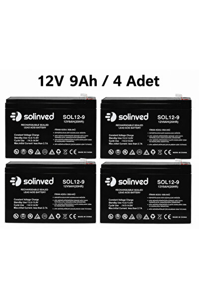 SOLİNVED 12V 9Ah Kuru Tip Akü (4 Adet)