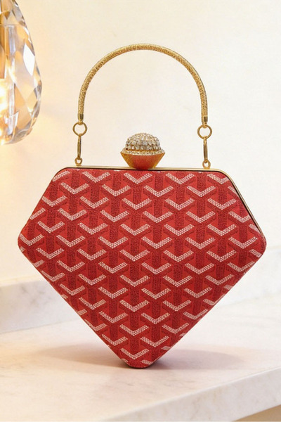 Ku er New diamond-shaped plaid hard shell dinner bag diamond-encrusted metal ...