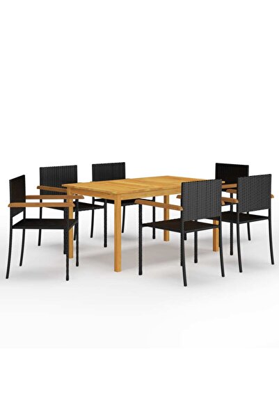 vidaxl Set mobilier de gradina, 7 piese, negru