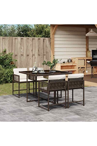 vidaxl 5-piece garden furniture set with cushions, brown, polyrattan