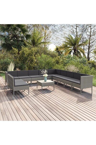 vidaxl Set mobilier de gradina cu perne, 12 piese, gri, poliratan