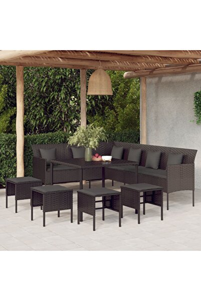 Concept Set mobilier de grădină cu perne, 6 piese, negru, poliratan