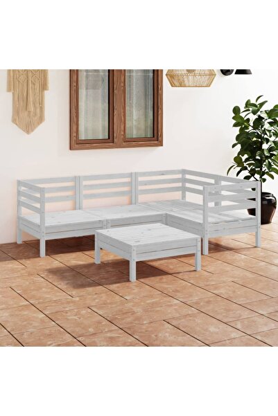 vidaxl Set mobilier de gradina, 5 piese, alb, lemn masiv de pin