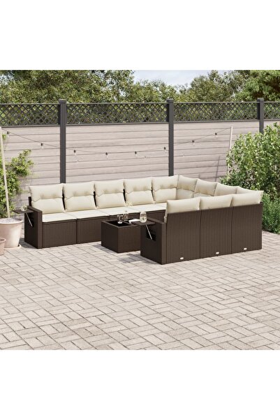 vidaxl Garden sofa set with cushions, 11 pieces, brown, polyrattan