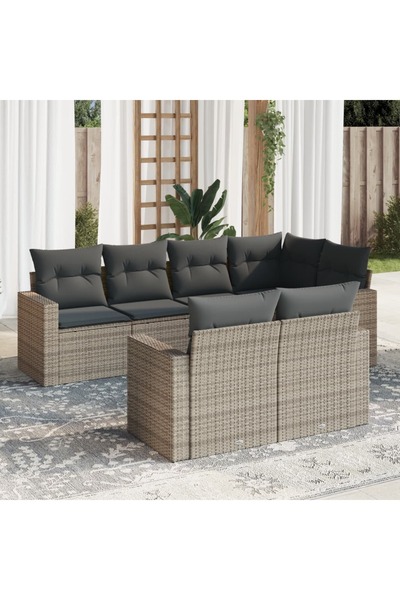 vidaxl Set canapele de gradina, 7 piese, cu perne, gri, poliratan