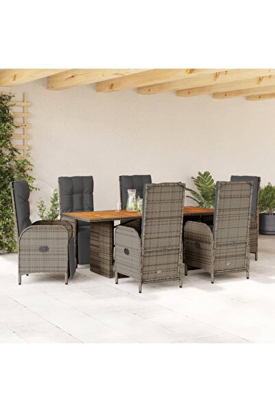 vidaxl Garden furniture set with cushions, 7 pieces, grey, polyrattan
