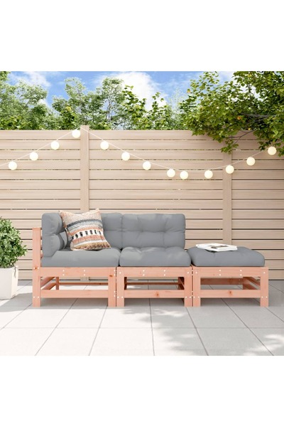 vidaxl Set mobilier de gradina cu perne, 3 piese, lemn masiv douglas