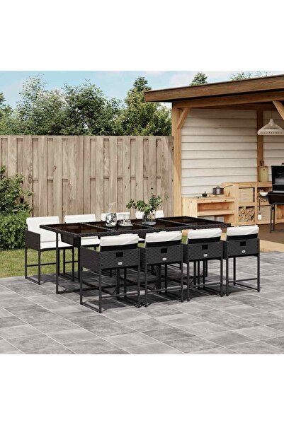 vidaxl Set mobilier de gradina cu perne, 9 piese, negru, poliratan