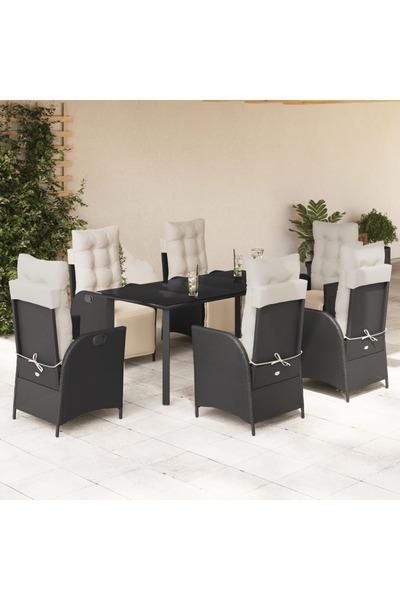 vidaxl Garden furniture set with cushions, 7 pieces, black, polyrattan