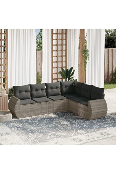 vidaxl Garden sofa set with cushions, 6 pieces, light grey, polyrattan