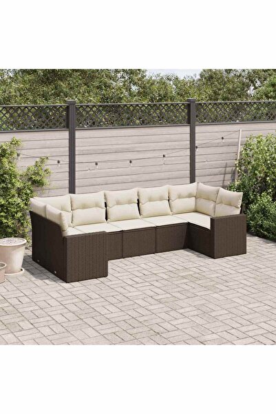 vidaxl Set canapele de gradina cu perne, 7 piese, maro, poliratan