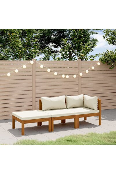 vidaxl Set mobilier gradina cu perne crem, 3 piese, lemn masiv acacia