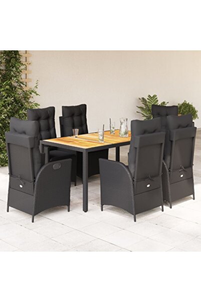 vidaxl Set mobilier de gradina cu perne, 7 piese, negru, poliratan