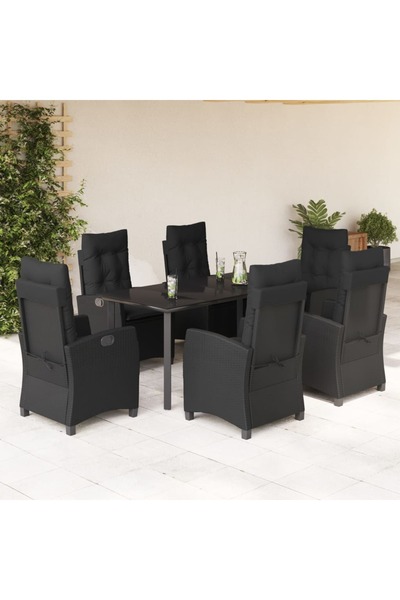 vidaxl Set mobilier de gradina cu perne, 7 piese, negru, poliratan