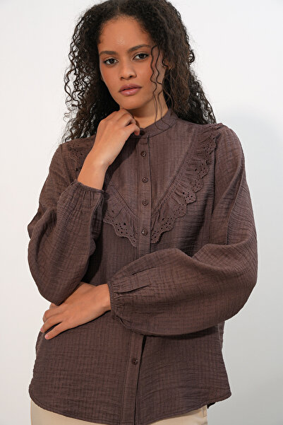 Bigdart Women's Long Ruffle Shirt 20385 - Brown