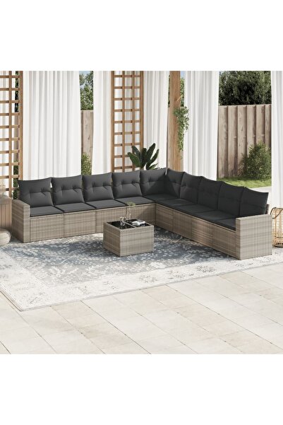 vidaxl Set canapele de gradina cu perne 10 piese gri deschis poliratan