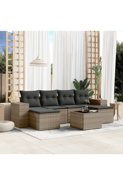 vidaxl Set canapele de gradina, 7 piese, cu perne, gri, poliratan
