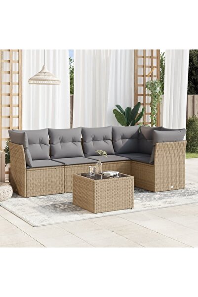 vidaxl Garden sofa set with cushions, 6 pieces, beige, polyrattan