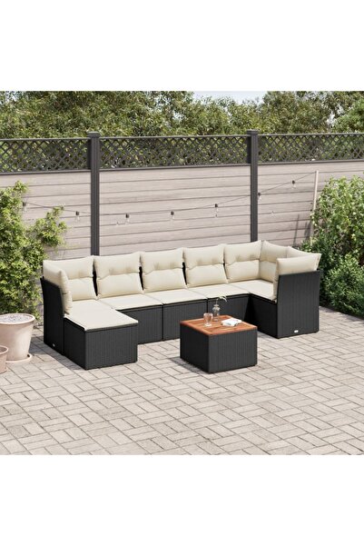 vidaxl Set mobilier de gradina cu perne, 8 piese, negru, poliratan