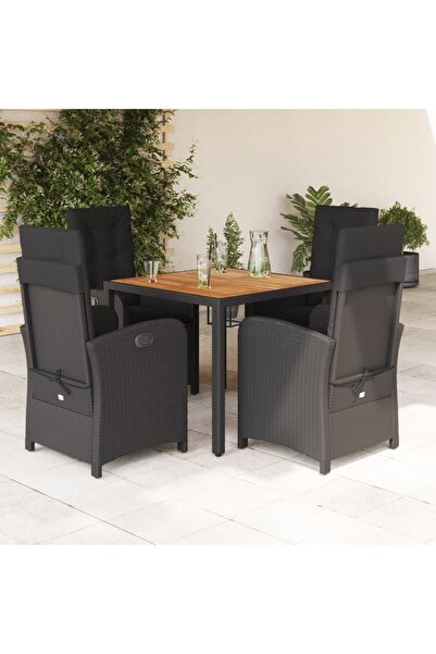 vidaxl Set mobilier de gradina cu perne, 5 piese, negru, poliratan