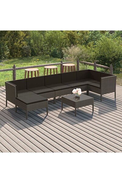 vidaxl Set mobilier de gradina cu perne, 8 piese, gri, poliratan