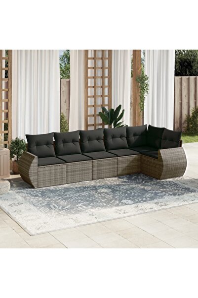 vidaxl Garden furniture set with cushions, 6 pieces, grey, polyrattan