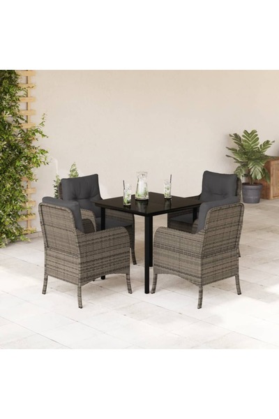 vidaxl Set mobilier de gradina cu perne, 5 piese, gri, poliratan