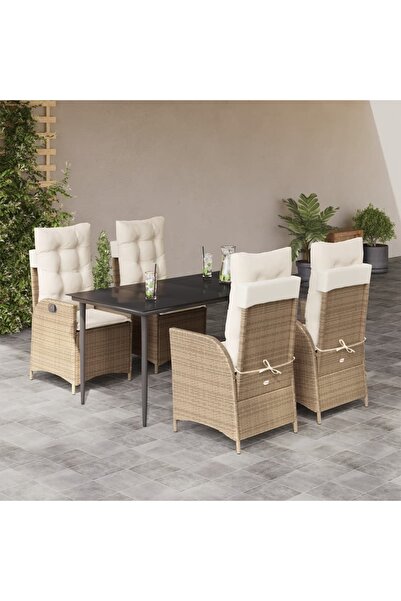 vidaxl Set mobilier de gradina cu perne, 5 piese, bej, poliratan