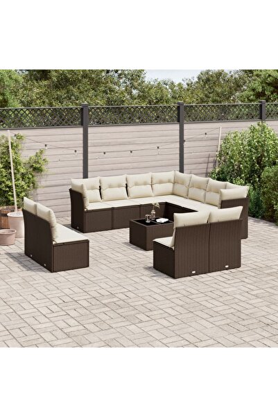 vidaxl Garden sofa set with cushions, 12 pieces, brown, polyrattan