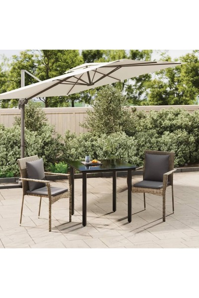 vidaxl Set mobilier de gradina cu perne, 3 piese, negru/gri, poliratan