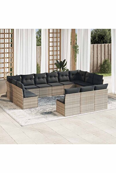 vidaxl Set canapele de gradina cu perne, 13piese gri deschis poliratan