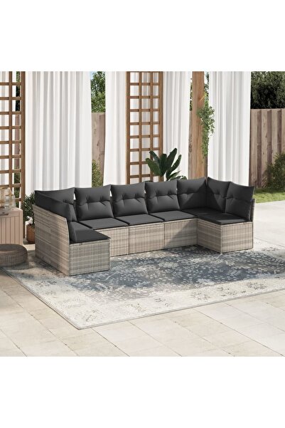vidaxl Set canapele de gradina cu perne, 7piese gri deschis poliratan