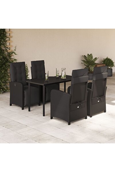 vidaxl Set mobilier de gradina cu perne, 5 piese, negru, poliratan