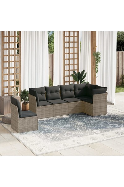 vidaxl Garden furniture set with cushions, 6 pieces, grey, polyrattan