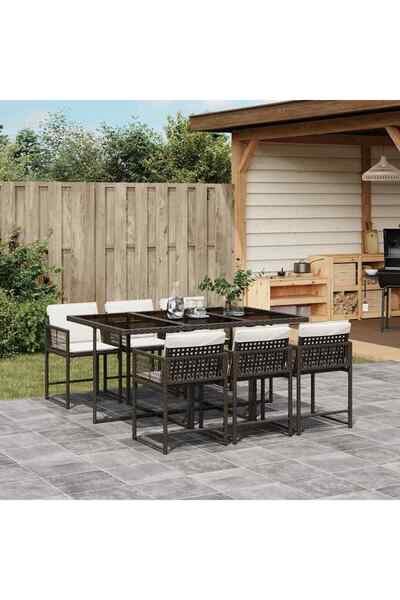 vidaxl Set mobilier de gradina cu perne, 7 piese, maro, poliratan