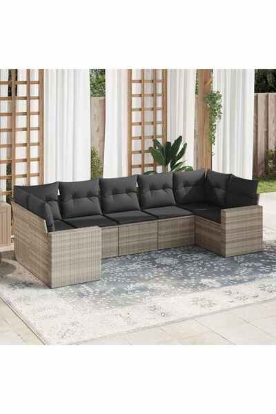 vidaxl Set canapele de gradina cu perne, 7piese gri deschis poliratan